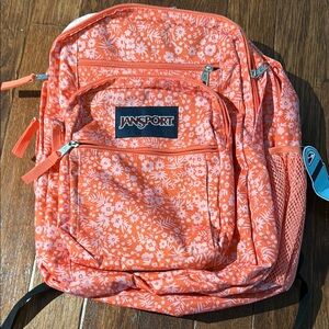 Jansport Bright Orange Floral Backpack NWT